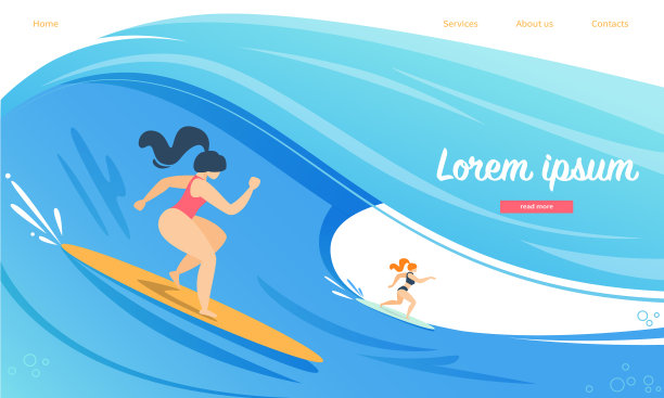 女运动员在冲浪板上冲浪图片下载