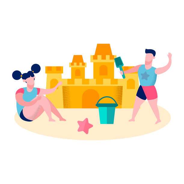 两个孩子在堆沙堡图片下载