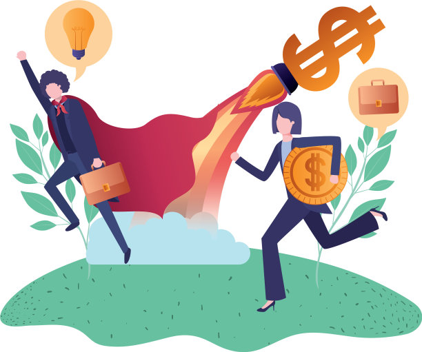 商业夫妇与英雄斗篷和图标集图片下载