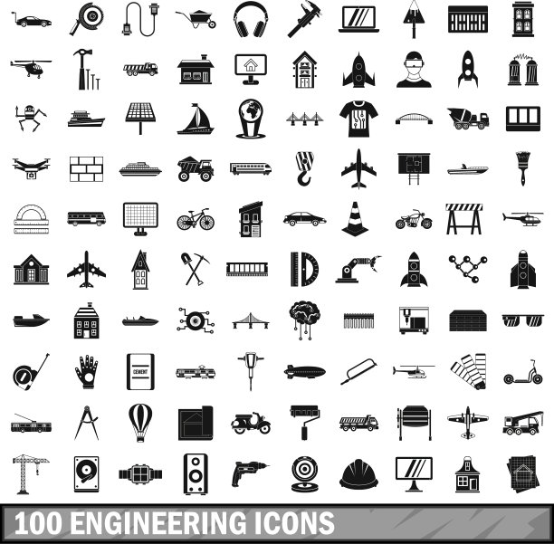 100个工程图标设置简单的风格图片下载