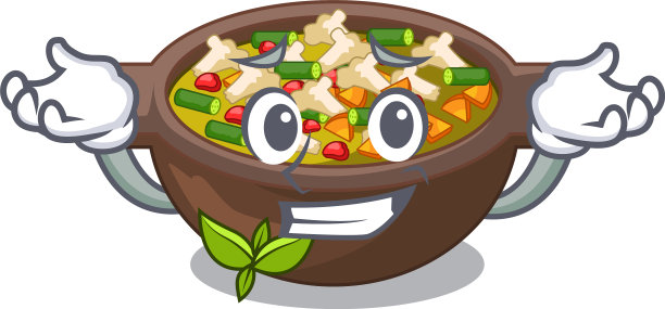 咧嘴笑的意大利蔬菜汤是在卡通碗图片下载