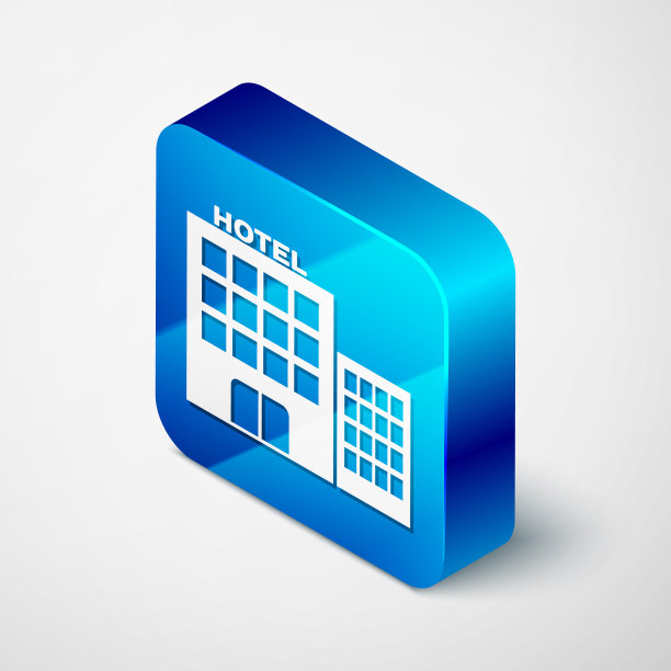 等距酒店建筑图标孤立在白色图片下载