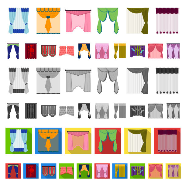 不同种类的窗帘卡通图标设置图片下载