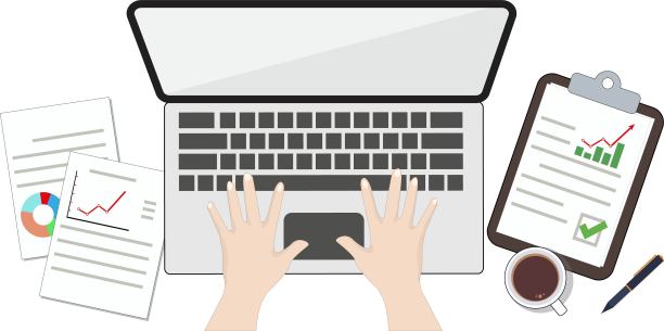 俯视图办公桌与手提笔记本，以进行远程工作图片下载