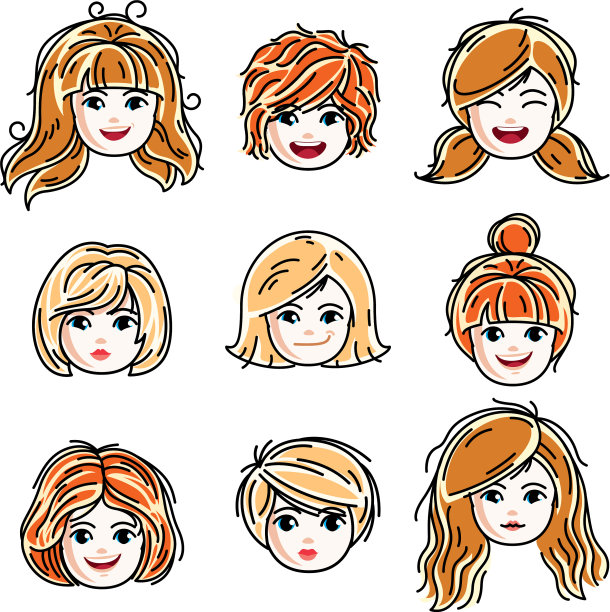 可爱的微笑女孩的集合表情图片下载