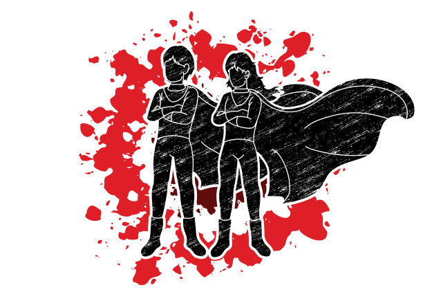 男孩和女孩超级英雄动作卡通图形图片下载