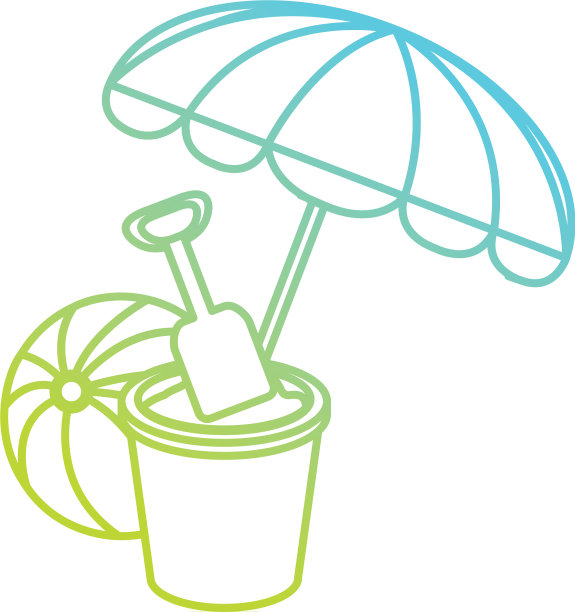 带沙桶和气球的伞式沙滩图片下载