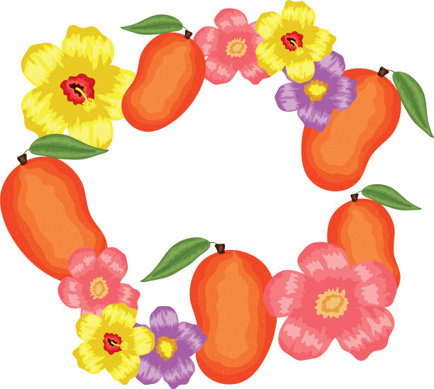 新鲜的芒果果实，花和叶图片下载