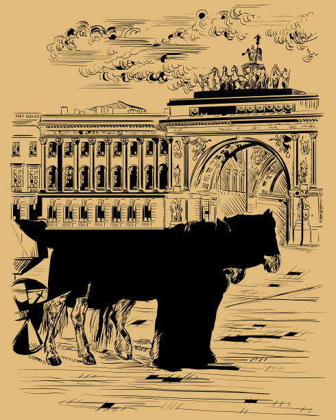 棕色手绘圣彼得堡9图片下载