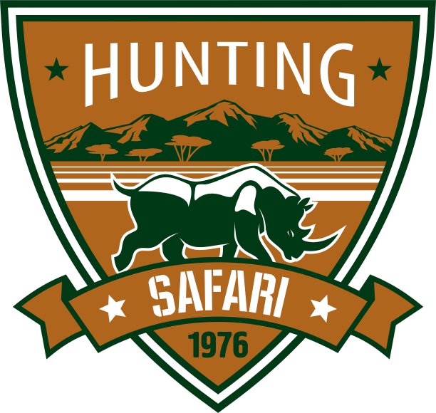 狩猎狩猎带有非洲犀牛的徽章图片下载