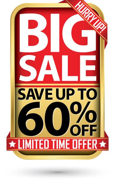 大减价节省高达60的金色标签与红色图片下载