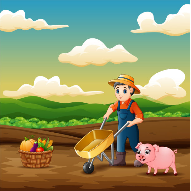 一个年轻的农民在农田里工作图片下载