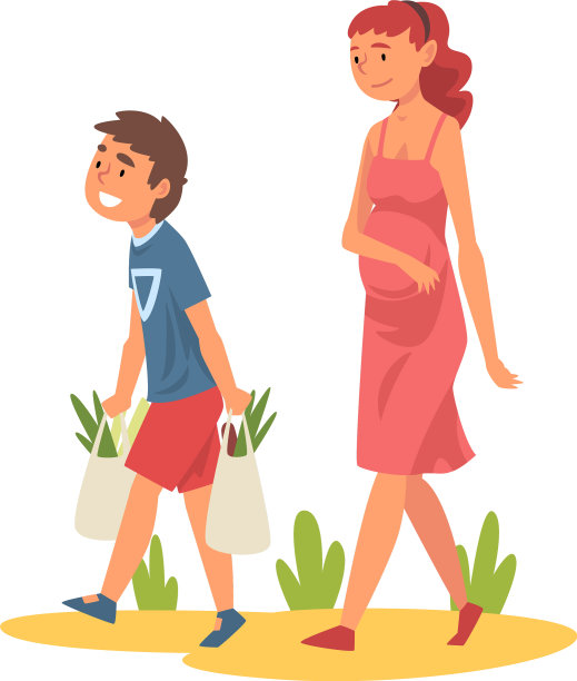 男孩帮助孕妇提购物袋图片下载