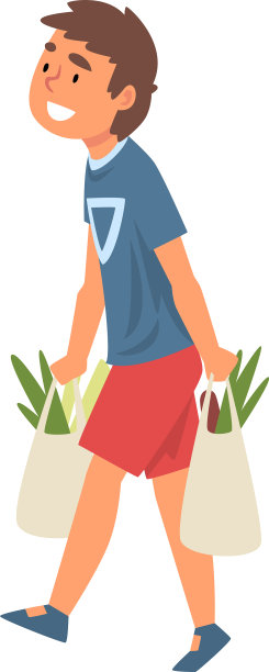 男孩拿着购物袋和杂货图片下载