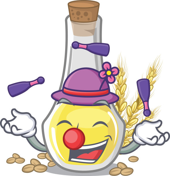 在卡通餐桌上摆弄小麦胚芽油图片下载