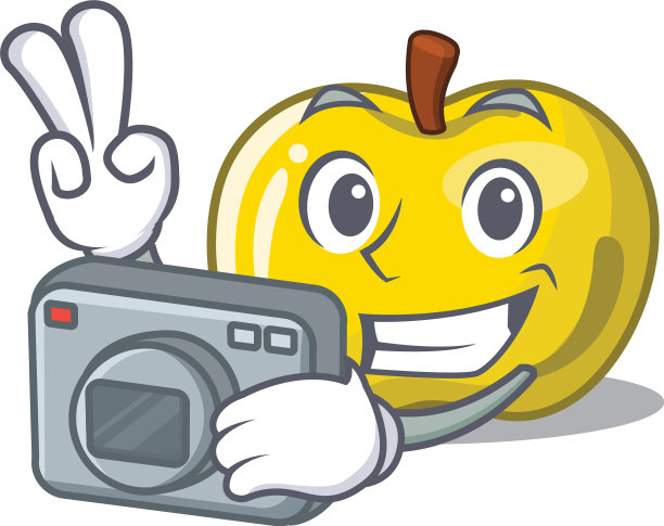 摄影师将黄色苹果与吉祥物隔离图片下载