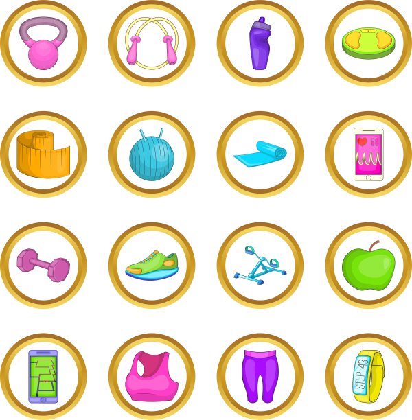 健康生活方式设定卡通风格图片下载