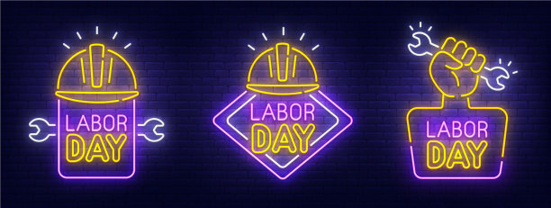 大设置霓虹灯广告牌主题劳动节图片下载