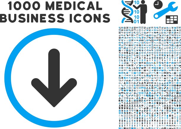 带有1000个医疗业务符号的向下箭头图标图片下载