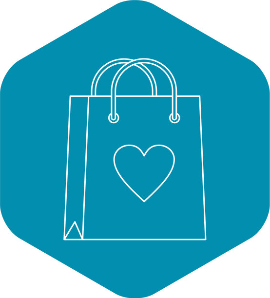 购物袋与心脏图标轮廓风格图片下载