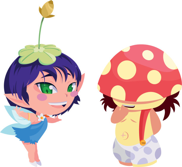 美丽的魔法仙女和蘑菇精灵角色图片下载