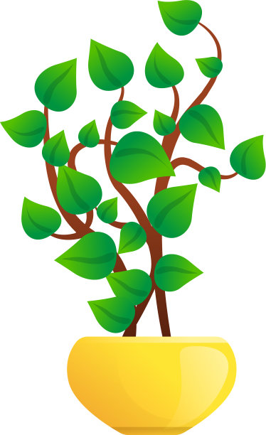 叶子树花盆图标卡通风格图片下载