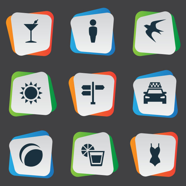 一组简单的海滩图标图片下载