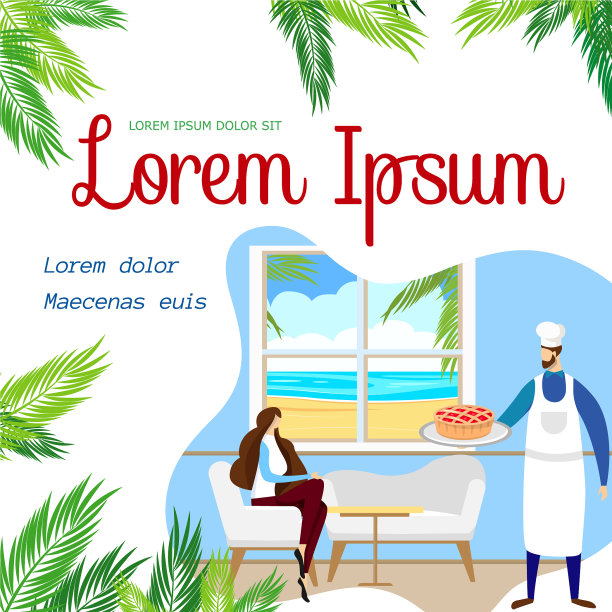 女人坐在海边咖啡馆与热带风景图片下载