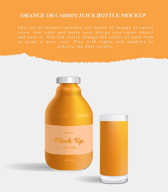 橙汁或胡萝卜汁包装设计与标签图片下载