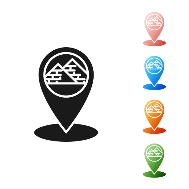 黑色地图指针与埃及金字塔图标图片下载