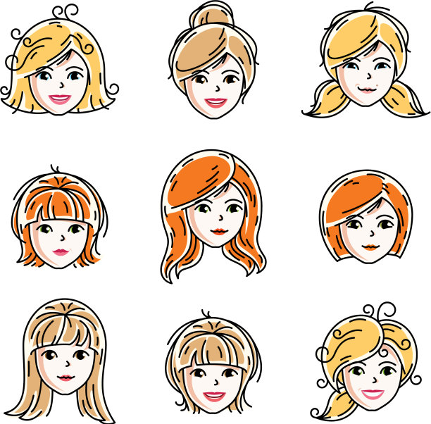 一组女人面对不同的人头图片下载