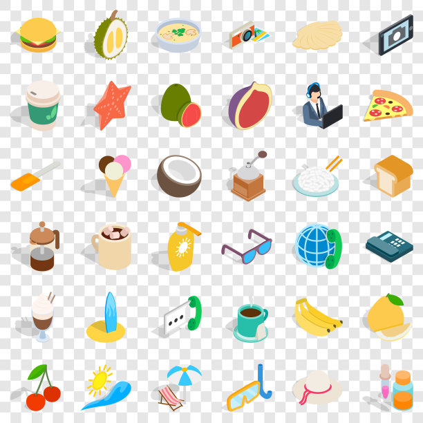 一个早餐图标设置等距样式图片下载