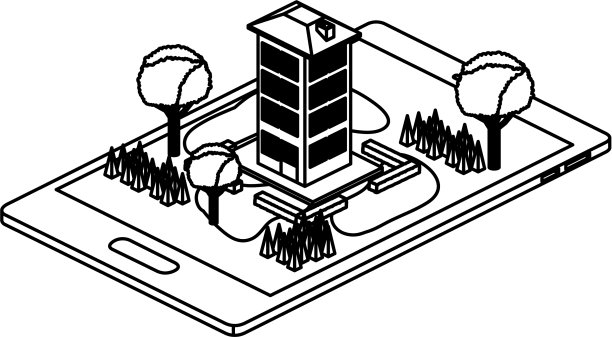 智能手机与营地和建筑等距图片下载