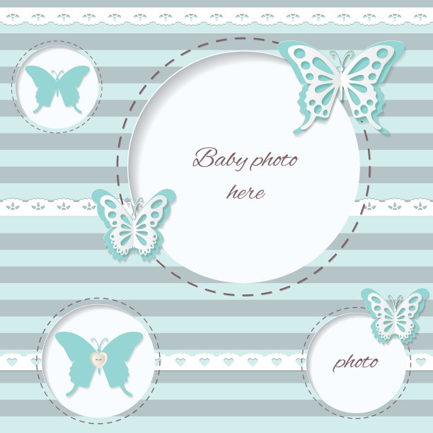 可爱的圆框剪纸蝴蝶图片下载