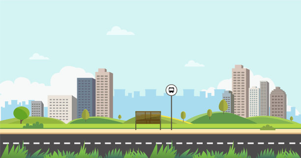 公交车站上有草地图片下载