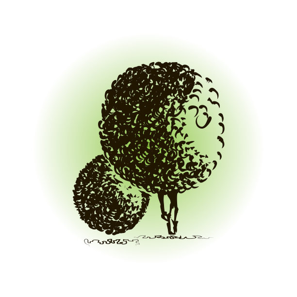 两棵带有圆形花冠的幻想树图片下载