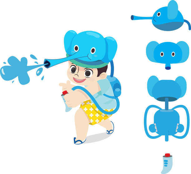 孩子们用大象玩水枪图片下载