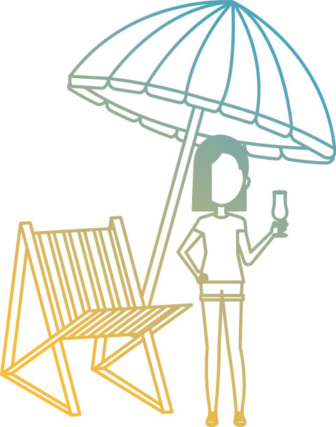 年轻女子带着雨伞和饮料去海滩图片下载