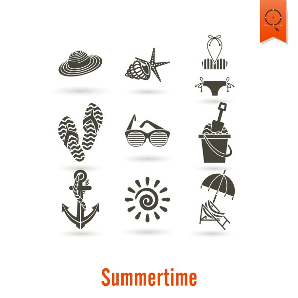 夏季和海滩简单的平面图标图片下载
