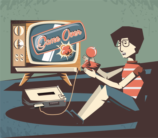 玩复古电子游戏的男人图片下载