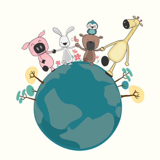 一群快乐的小动物抱着走着图片下载