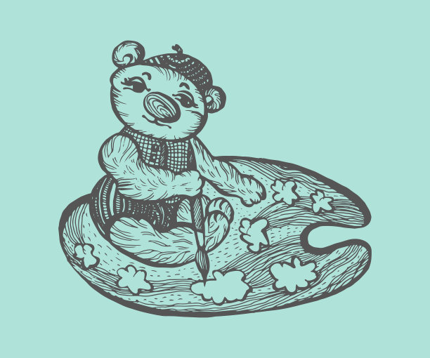 调色板上的泰迪熊艺术家角色图片下载