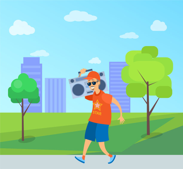 一个老人带着电唱机去公园图片下载