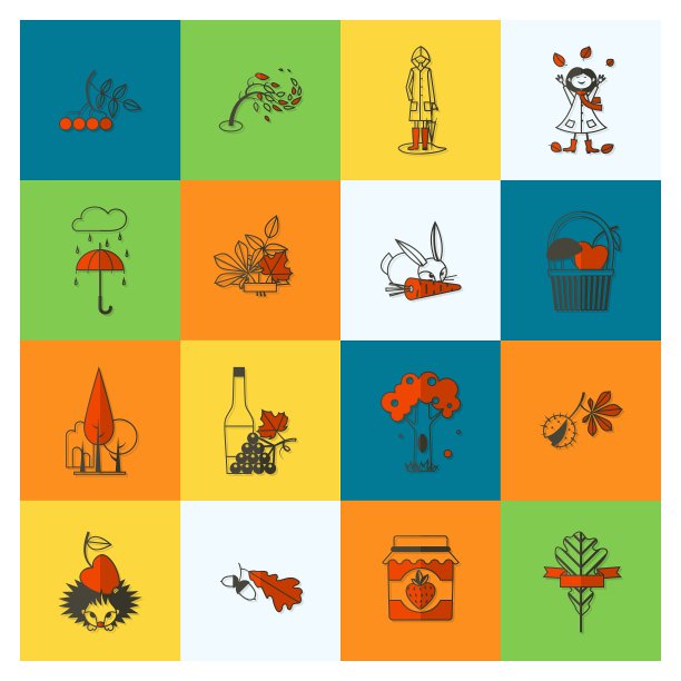 一套平坦的秋天图标图片下载