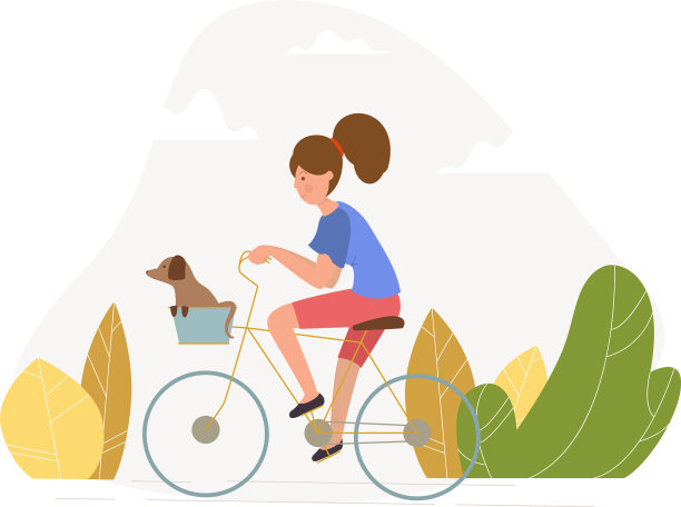 女孩和一只狗骑着自行车图片下载