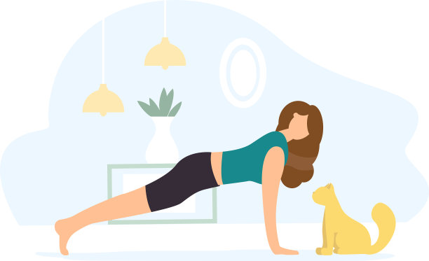 平板支撑姿势女人做瑜伽与猫图片下载