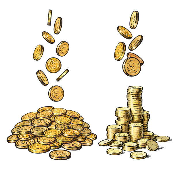 金融货币，掉落的金币素描图片下载
