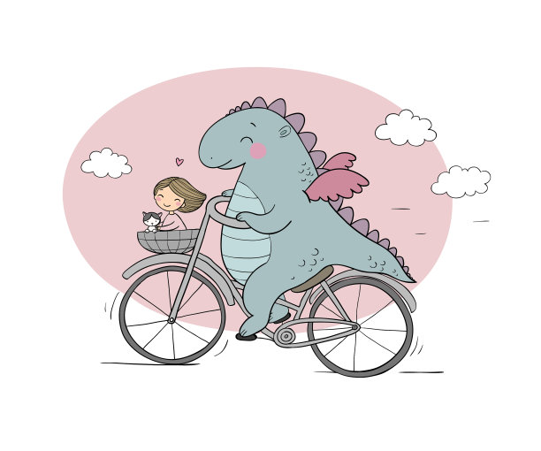 一个有趣的卡通恐龙在自行车上图片下载