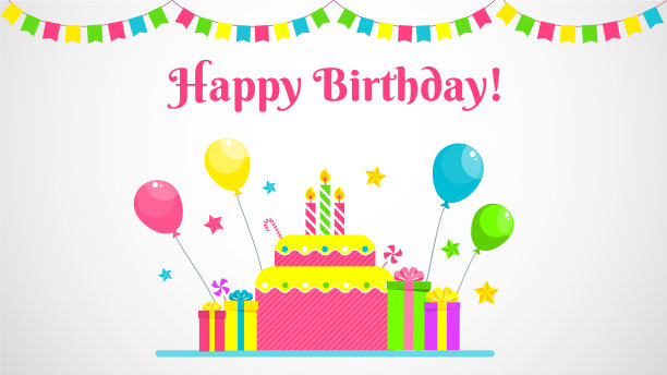 生日聚会平面卡通贺卡图片下载