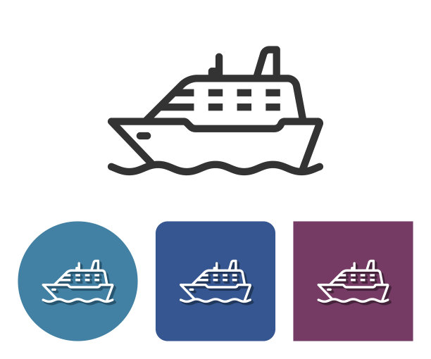 不同版本的船的线条图标图片下载